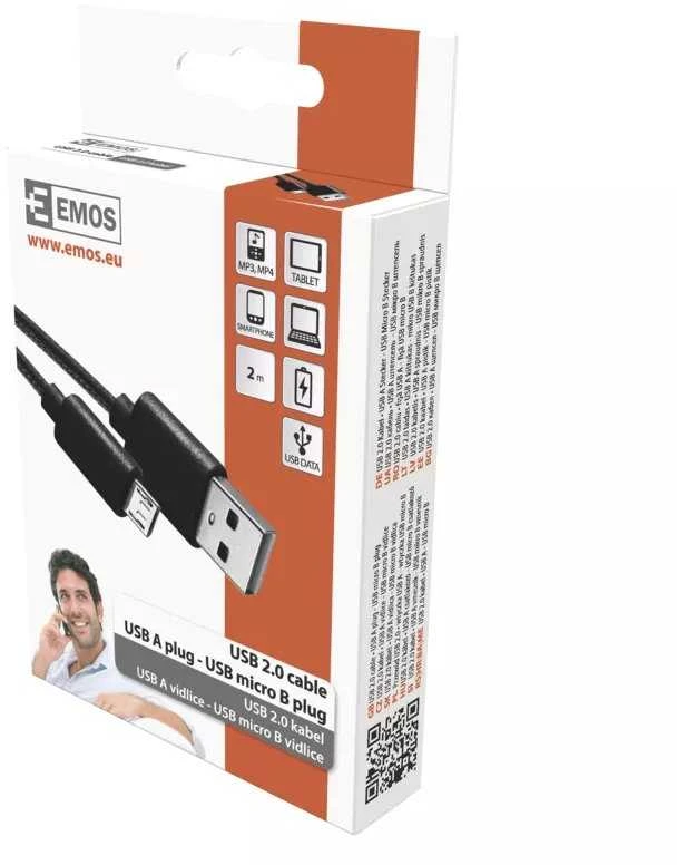 Emos USB-A 2.0 / microUSB 2.0 charging/data cable, 2m, juodas