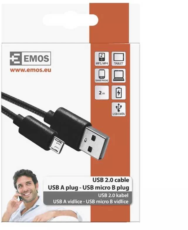 Emos USB-A 2.0 / microUSB 2.0 charging/data cable, 2m, juodas