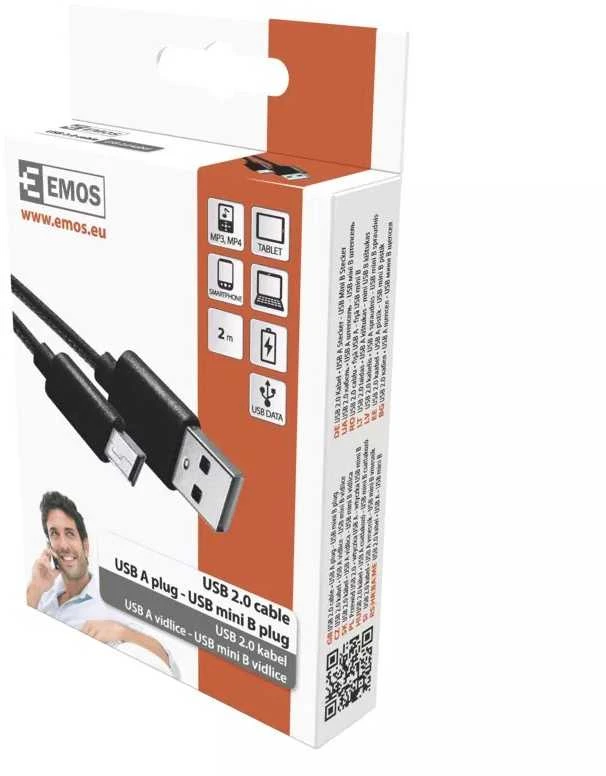 Emos USB-A 2.0 / mini USB-B 2.0 charging/data cable, 2m, juodas