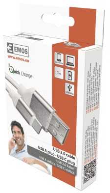 Emos USB-A 2.0 / USB-C 2.0 charging/data cable, 1m, baltas