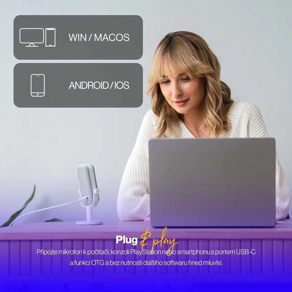 ENDORFY Solum Voice S Onyx Streaming baltas kondensatorinis mikrofonas |USB