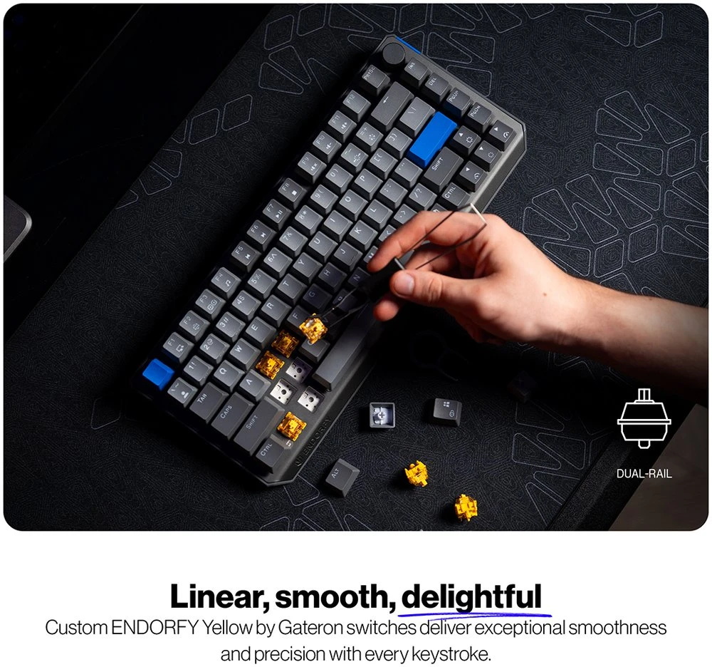 Klaviatūra žaidimams Endorfy Thock V2 75% ENDORFY Geltona by Gateron belaidė mechaninė su pašvietimu pilka