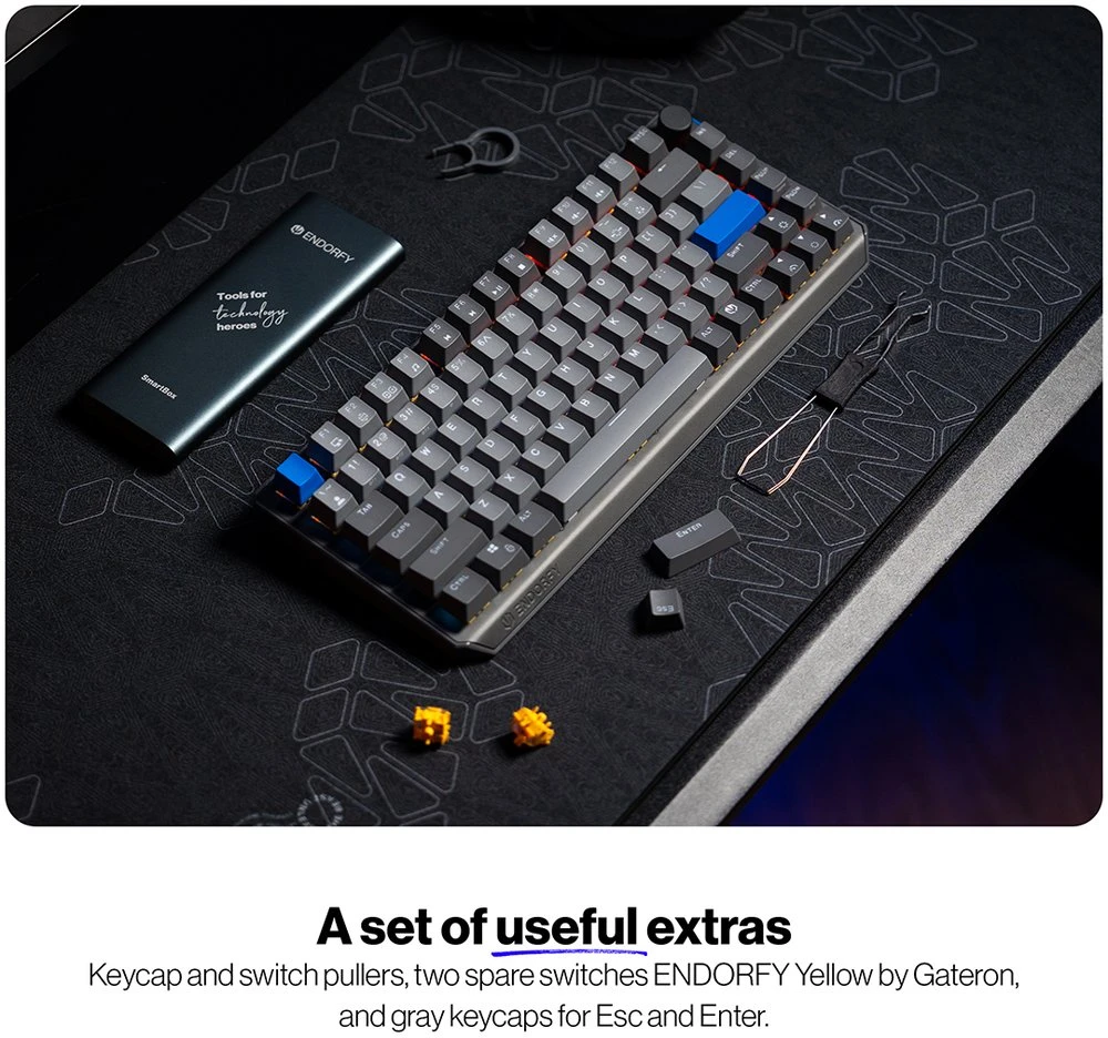 Klaviatūra žaidimams Endorfy Thock V2 75% ENDORFY Geltona by Gateron belaidė mechaninė su pašvietimu pilka