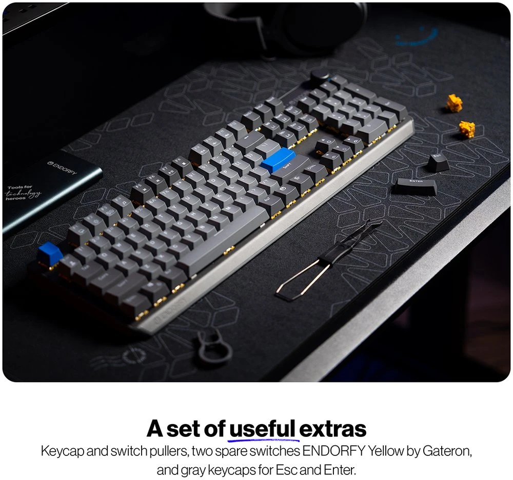 Klaviatūra žaidimams Endorfy Thock V2 ENDORFY Geltona by Gateron belaidė mechaninė su pašvietimu pilka
