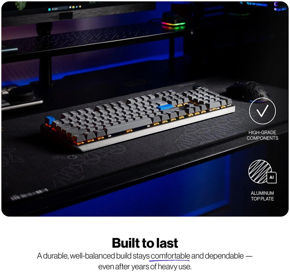 Klaviatūra žaidimams Endorfy Thock V2 ENDORFY Geltona by Gateron belaidė mechaninė su pašvietimu pilka