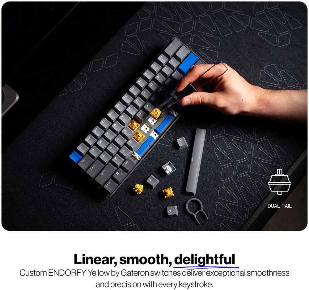 Klaviatūra žaidimams Endorfy Thock V2 Compact ENDORFY Geltona by Gateron belaidė mechaninė su pašvietimu pilka