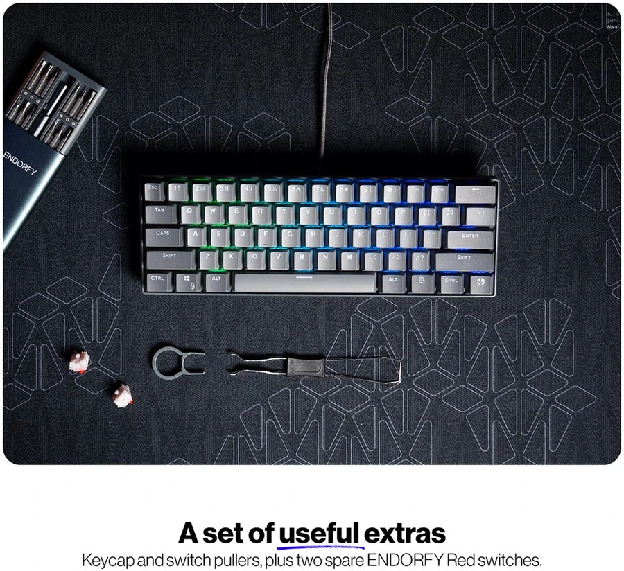 Klaviatūra žaidimams Endorfy Thock V2 Compact ENDORFY Raudona su laidu mechaninė su pašvietimu pilka