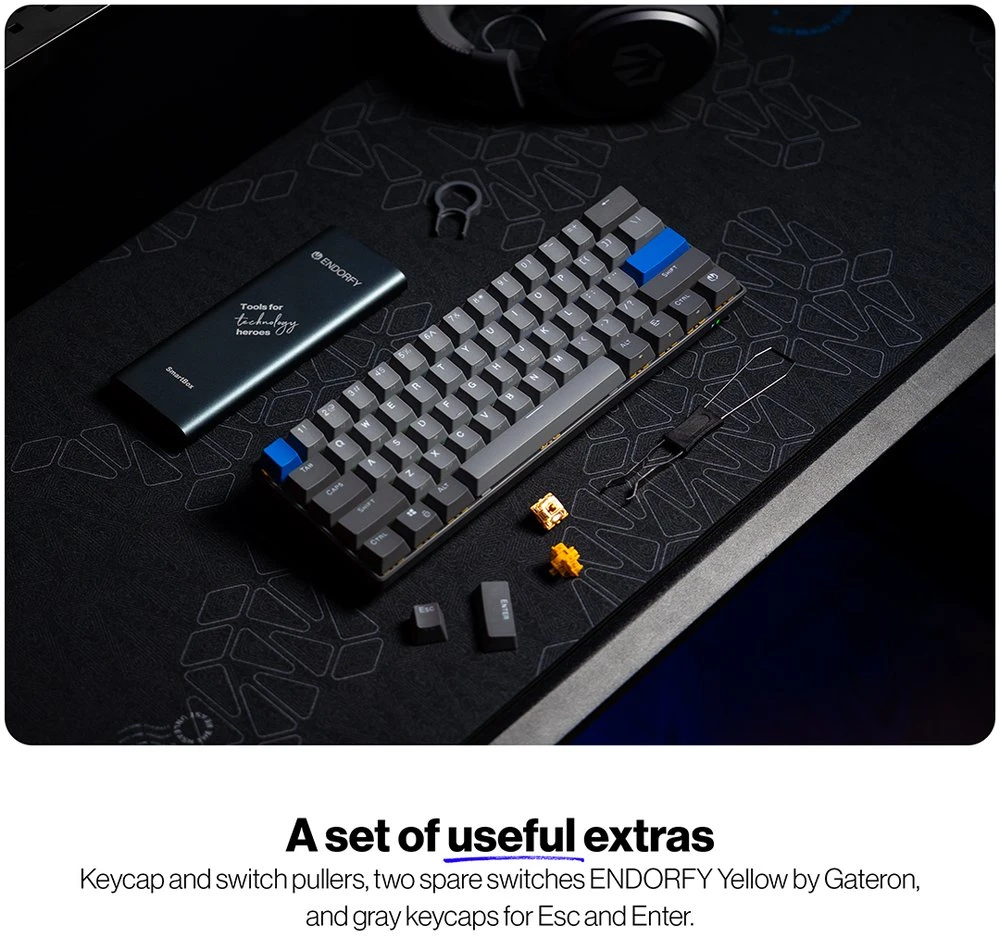 Klaviatūra žaidimams Endorfy Thock V2 Compact ENDORFY Geltona by Gateron belaidė mechaninė su pašvietimu pilka