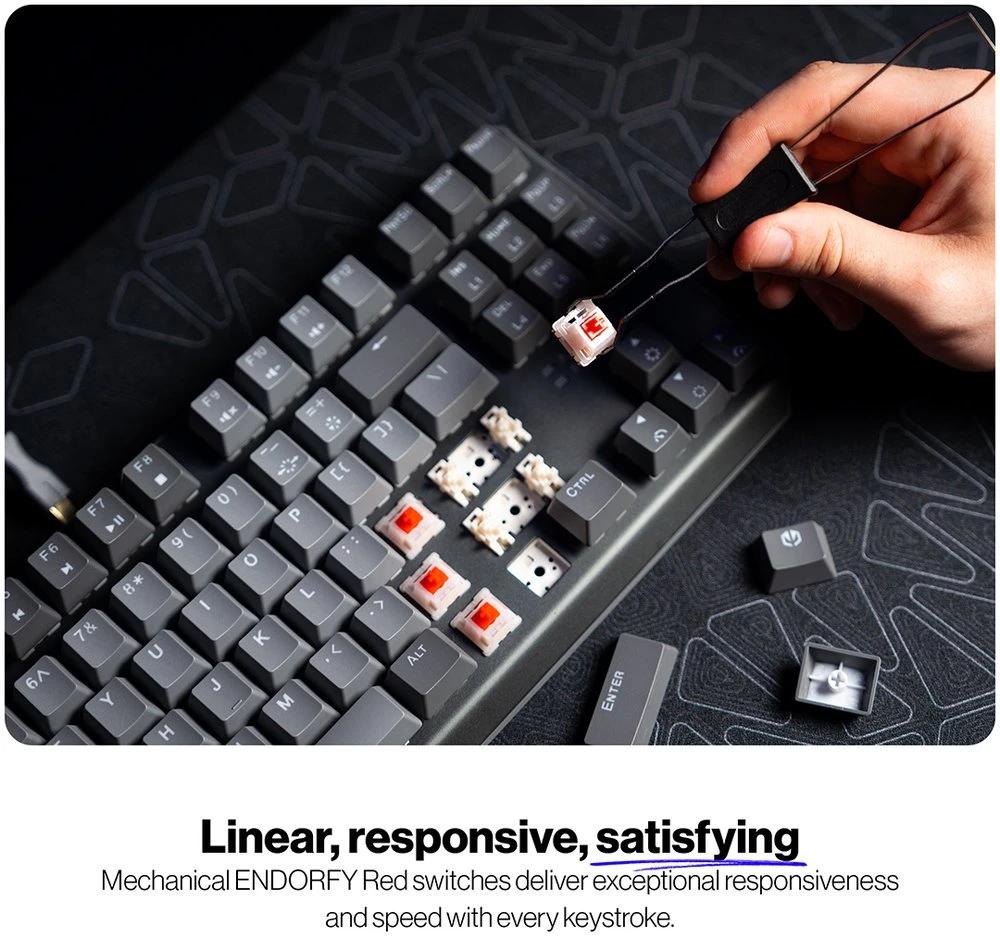 Klaviatūra žaidimams Endorfy Thock V2 TKL ENDORFY Raudona su laidu mechaninė su pašvietimu pilka