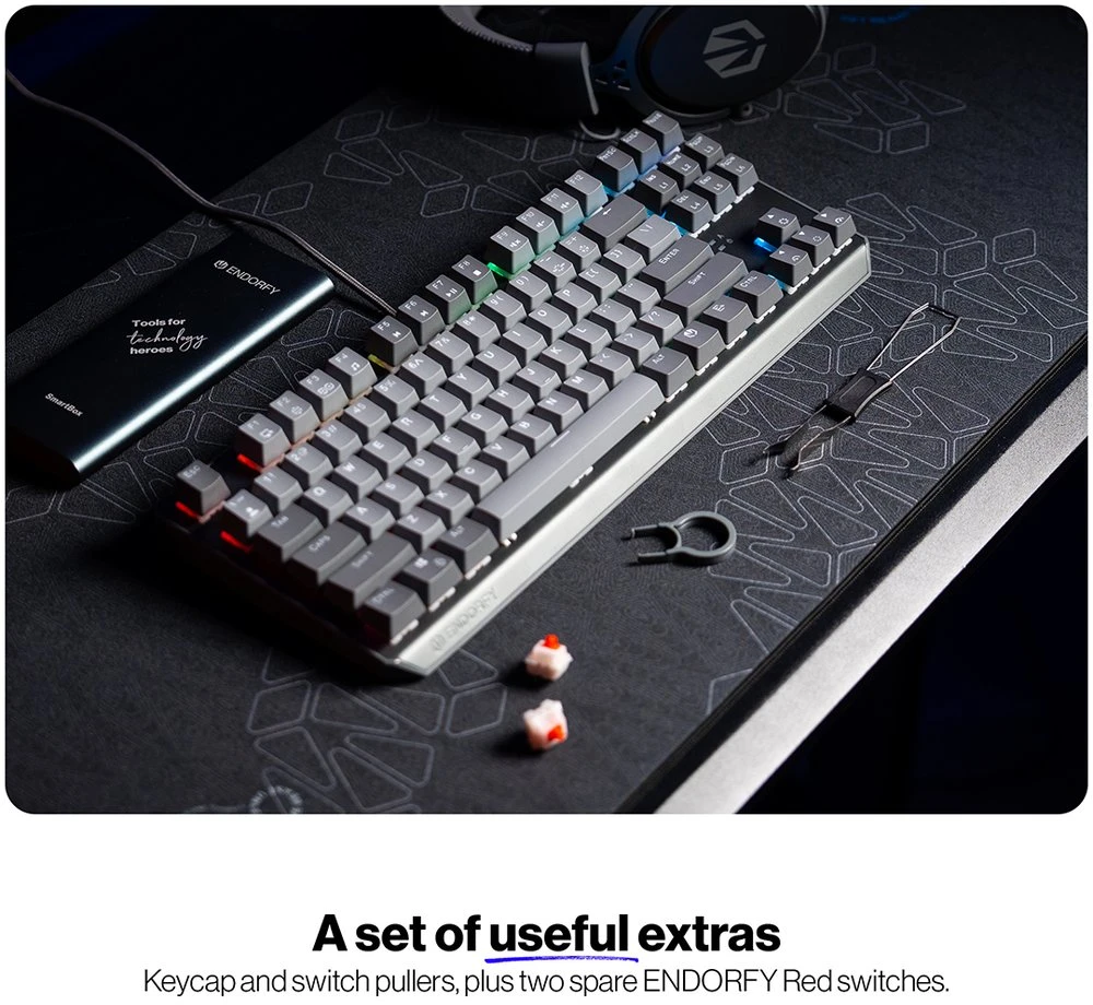 Klaviatūra žaidimams Endorfy Thock V2 TKL ENDORFY Raudona su laidu mechaninė su pašvietimu pilka