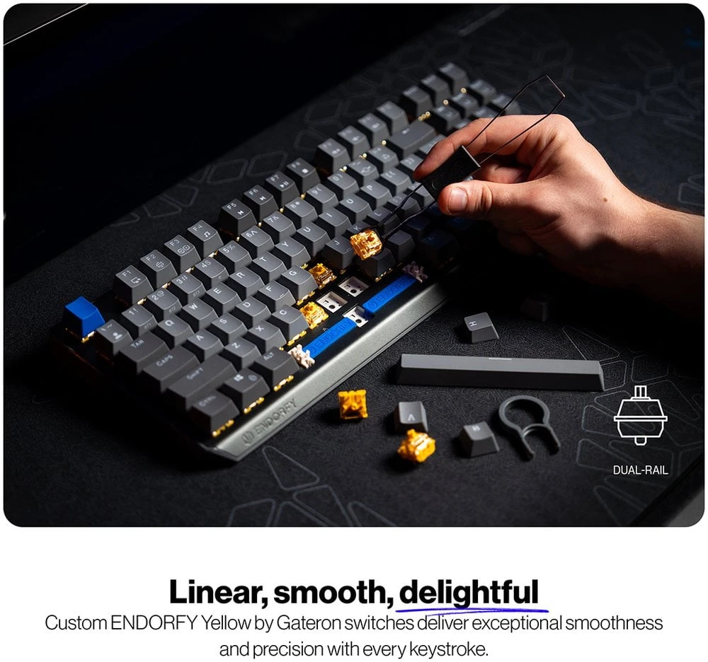 Klaviatūra žaidimams Endorfy Thock V2 TKL ENDORFY Geltona by Gateron belaidė mechaninė su pašvietimu pilka