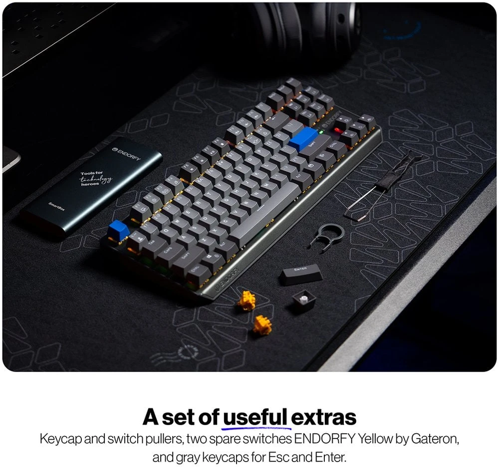 Klaviatūra žaidimams Endorfy Thock V2 TKL ENDORFY Geltona by Gateron belaidė mechaninė su pašvietimu pilka