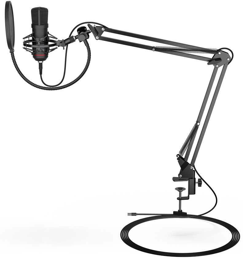 Endorfy Solum juodas kondensatorinis mikrofonas su laidu + laikiklis | USB