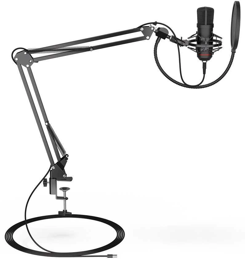 Endorfy Solum juodas kondensatorinis mikrofonas su laidu + laikiklis | USB