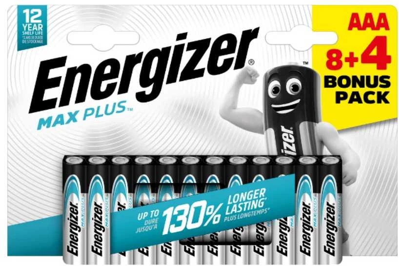 Energizer MAX Plus AAA baterijos, 12 vienetų pakuotė