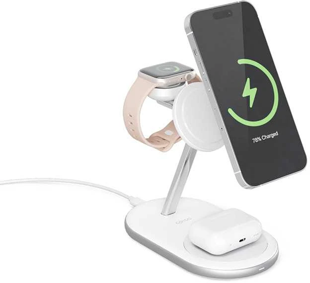 „Epico 3in1 MagSafe“ įkrovimo stovas – „iPhone“ įkrovimas 15W – Baltas