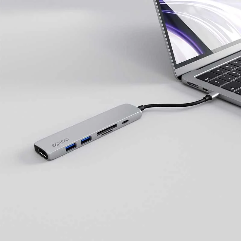 Epico 6in1 Aliuminio Hub 8K with USB-C connector - sidabrinis