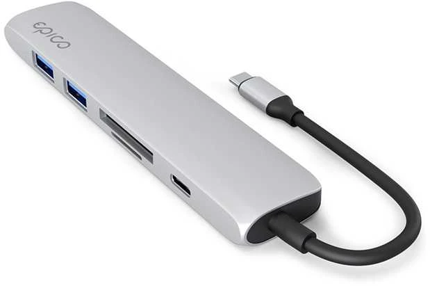 Epico 6in1 Aliuminio Hub 8K with USB-C connector - sidabrinis