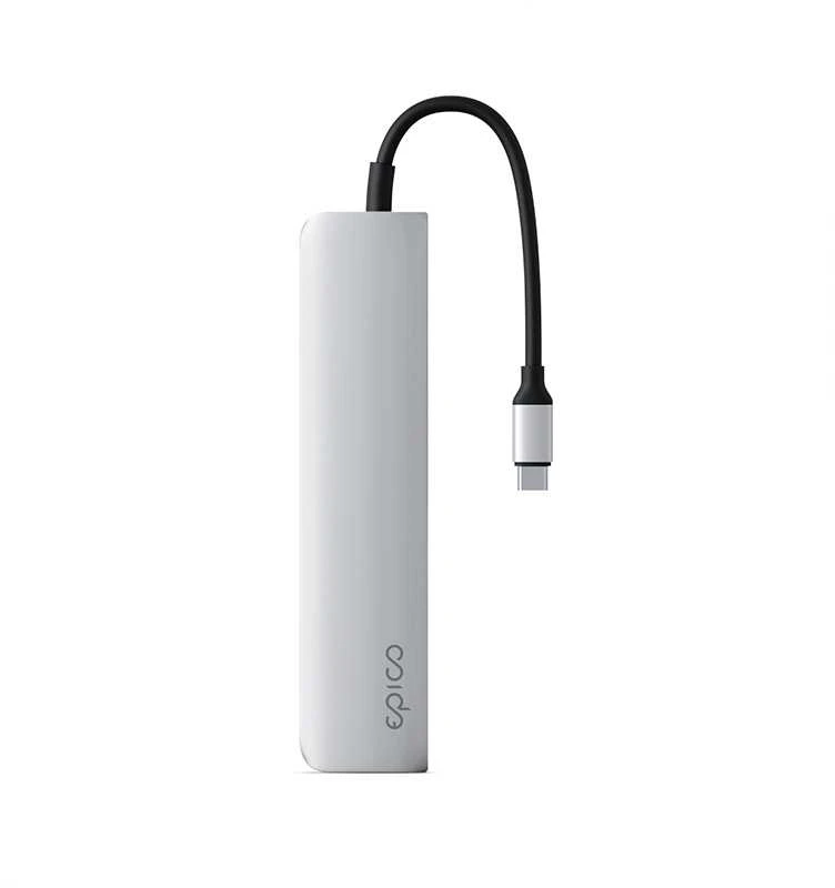 Epico 6in1 adapteris sidabrinės spalvos metaliniu korpusu