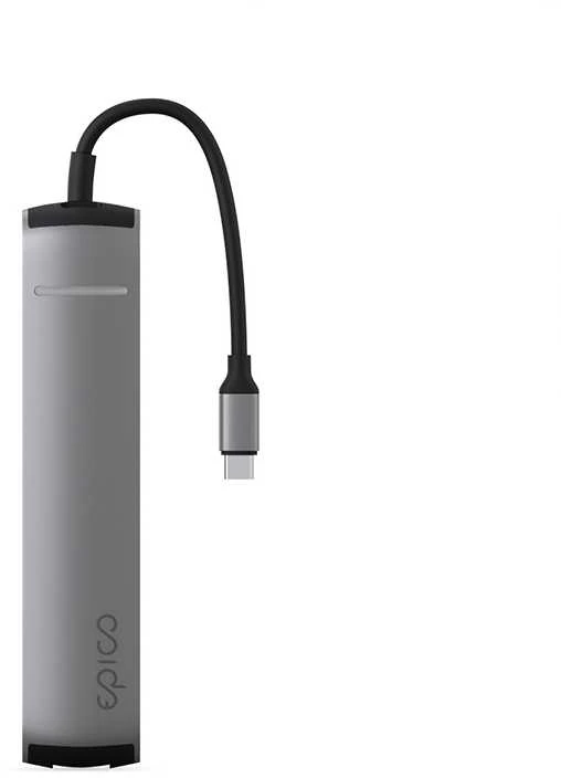 Epico 6in1 Slim Hub pilkas adapteris su USB-C laidu