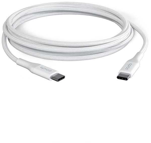 Epico Braided PD Cable 2m USB-C į USB-C - Baltas