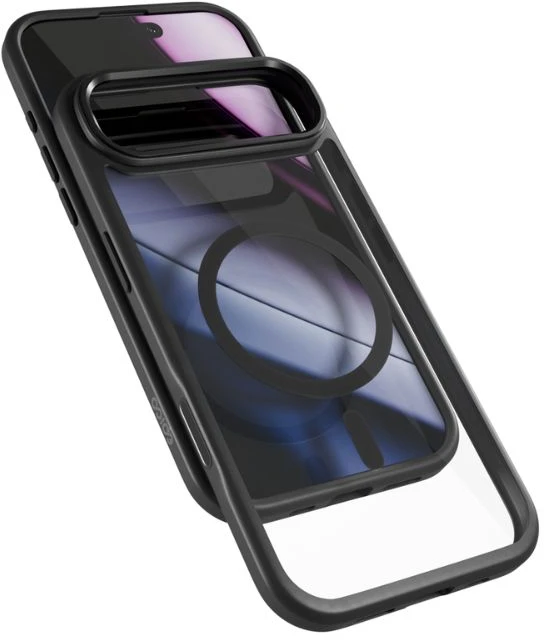 „Epico Hero Pro Mag+Case“ dėklas, skirtas „iPhone Air“, suderinamas su „Qi2“ ir „MagSafe“, juodas, permatomas
