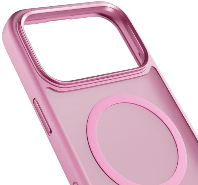 „Epico HeroMatte Pro Mag+Case“ dėklas, skirtas „iPhone 17 Pro“, suderinamas su „Qi2“ ir „MagSafe“, rožinis
