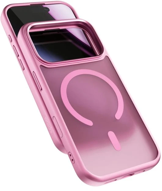 „Epico HeroMatte Pro Mag+Case“ dėklas, skirtas „iPhone 17 Pro“, suderinamas su „Qi2“ ir „MagSafe“, rožinis