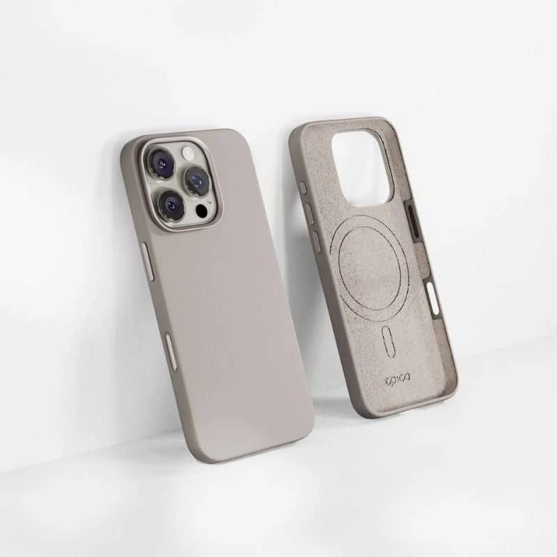 Dėklas Epico Mag+ Pro silikoninis apsauginis dangtelis su MagSafe, skirtas Apple iPhone 16 Pro Max smėlio spalvos