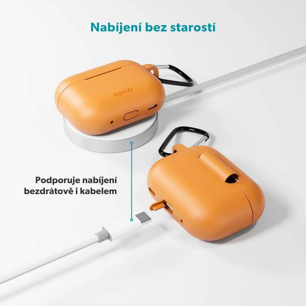 Epico silicone dėklas with carabiner | AirPods Pro 3 | oranžinis | safety carabiner