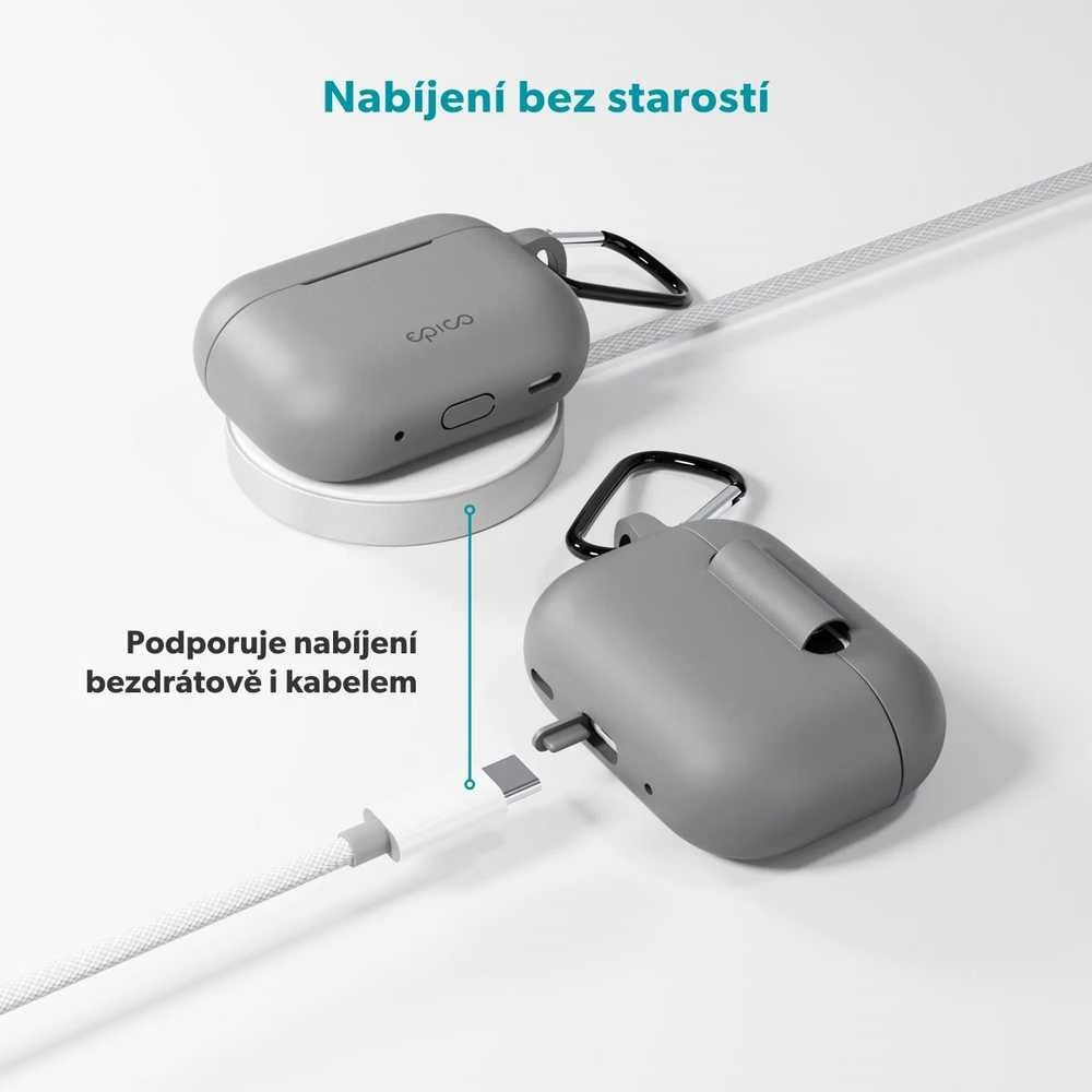 Epico pilkas dėklas AirPods Pro su belaidžio įkrovimo funkcija