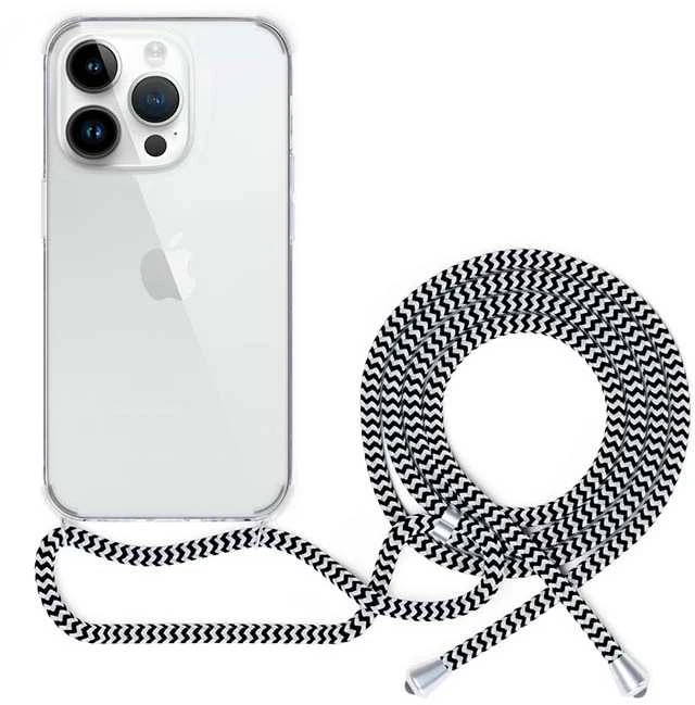 Dėklas EPICO transparent cover with lanyard for iPhone 14 Pro Max - juodas and baltas