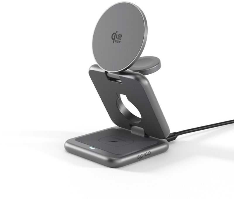 Epico UltraBase Qi2 25W 3in1 Fold Metal Mag+ Wireless Charging Stand EF60 | Kosminė pilka