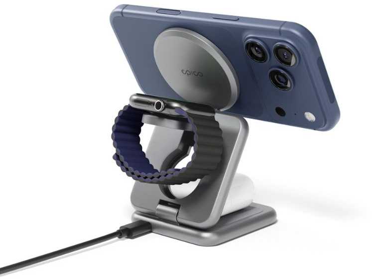 Epico UltraBase Qi2 25W 3in1 Fold Metal Mag+ Wireless Charging Stand EF60 | Kosminė pilka