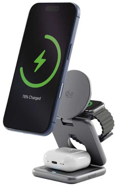 Epico UltraBase Qi2 25W 3in1 Fold Metal Mag+ Wireless Charging Stand EF60 | Kosminė pilka