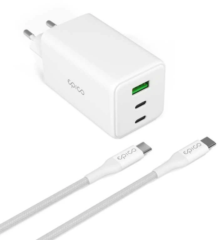 Epico UltraBoost GaN 100W galios greitasis įkroviklis EA100 + 1,2 m USB-C laidas - baltas