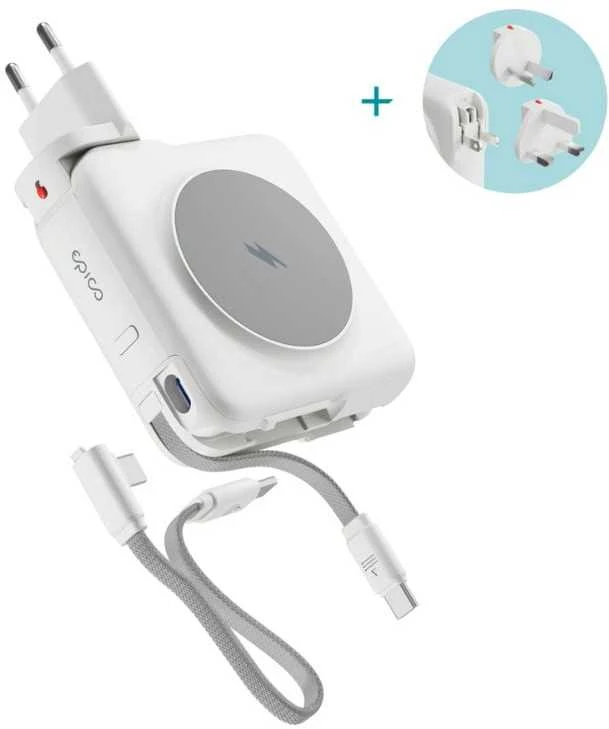 „Epico UltraPack 3in1“ 10 000 mAh kelioninė išorinė baterija ir ET50 maitinimo adapteris | baltas