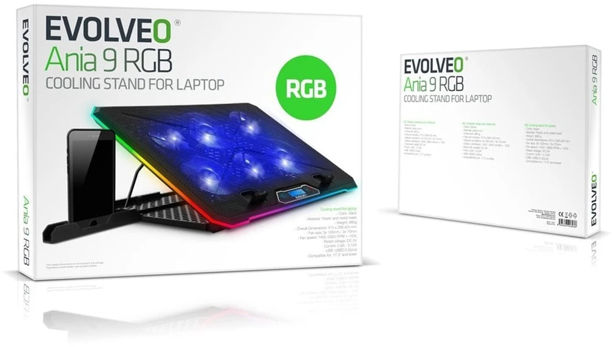 Podstawka chłodząca Evolveo Ania 9 RGB, nastavitelný podstavec pro notebook