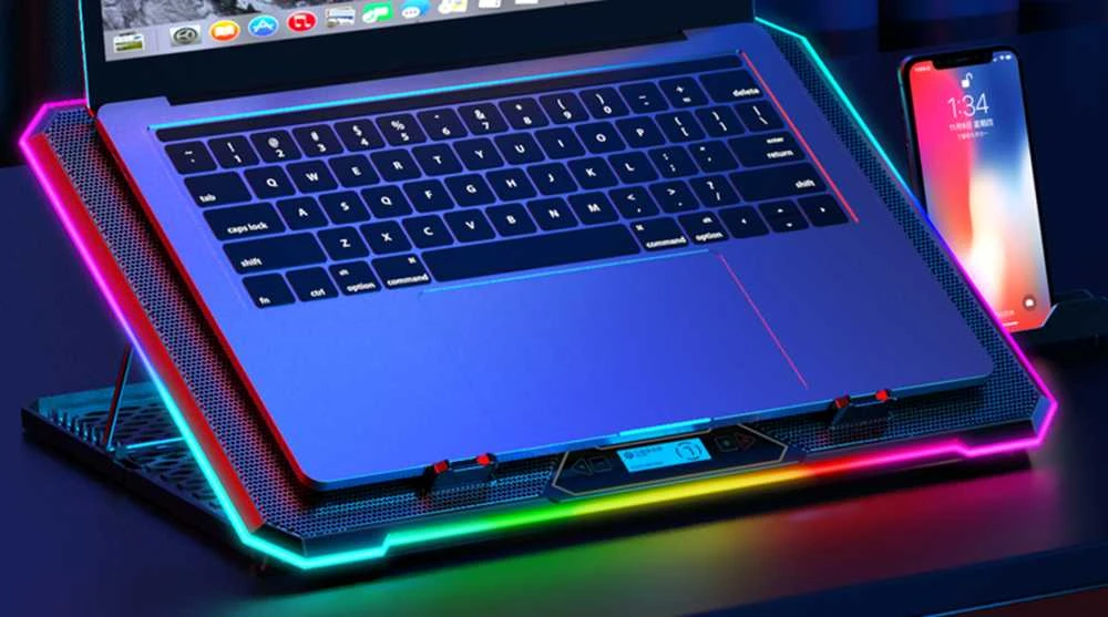 Evolveo Ania 9 RGB aušinimo padėklas, reguliuojamas stovas profesionaliam nešiojamajam kompiuteriui