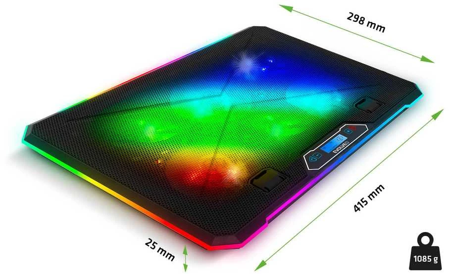 „Evolveo Ania 9RGB“ aušinimo kilimėlis, nešiojamojo kompiuterio aušinimo kilimėlis, 6 ventiliatoriai, RGB ventiliatoriai ir grandinės keitiklis