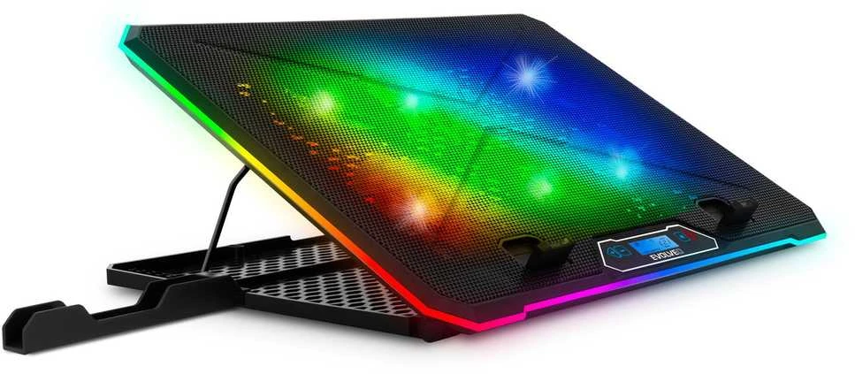 „Evolveo Ania 9RGB“ aušinimo kilimėlis, nešiojamojo kompiuterio aušinimo kilimėlis, 6 ventiliatoriai, RGB ventiliatoriai ir grandinės keitiklis