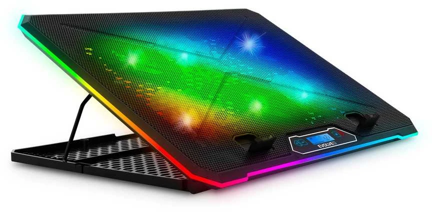 „Evolveo Ania 9RGB“ aušinimo kilimėlis, nešiojamojo kompiuterio aušinimo kilimėlis, 6 ventiliatoriai, RGB ventiliatoriai ir grandinės keitiklis