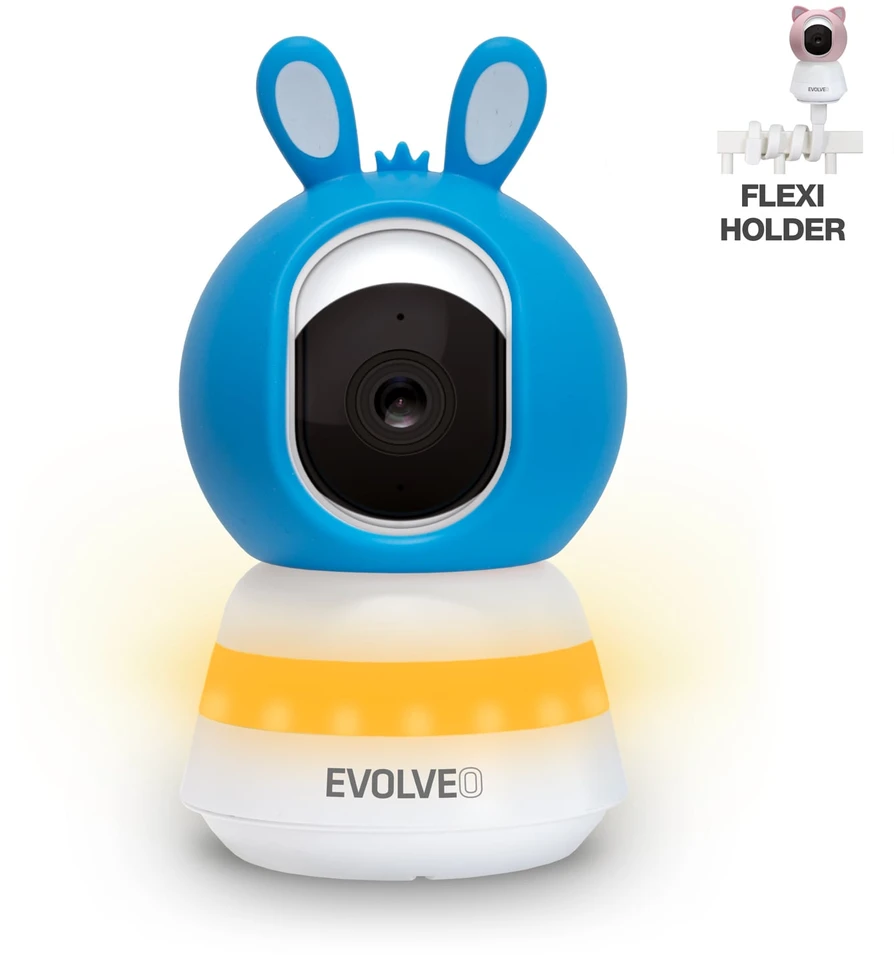 „EVOLVEO Baby Monitorius N5“, vaizdo kūdikių stebėjimo rinkinys su 360° stebėjimu, dvipusiu ryšiu ir lopšinėmis, mėlynas