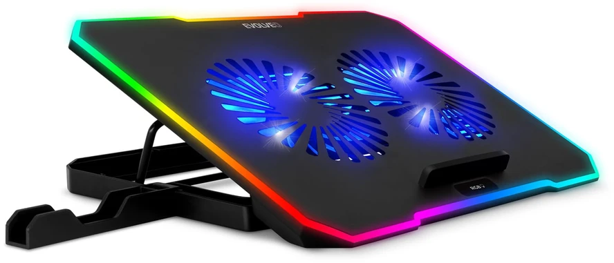EVOLVEO CoolPro, nešiojamojo kompiuterio aušinimo kilimėlis, 2 ventiliatoriai, RGB foninis apšvietimas, juodas