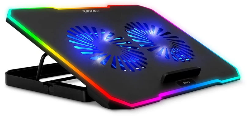 EVOLVEO CoolPro, nešiojamojo kompiuterio aušinimo kilimėlis, 2 ventiliatoriai, RGB foninis apšvietimas, juodas