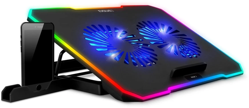 EVOLVEO CoolPro, nešiojamojo kompiuterio aušinimo kilimėlis, 2 ventiliatoriai, RGB foninis apšvietimas, juodas
