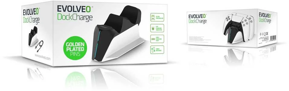„EVOLVEO DockCharge“, įkrovimo bazė ir stovas dviem PS5 valdikliams