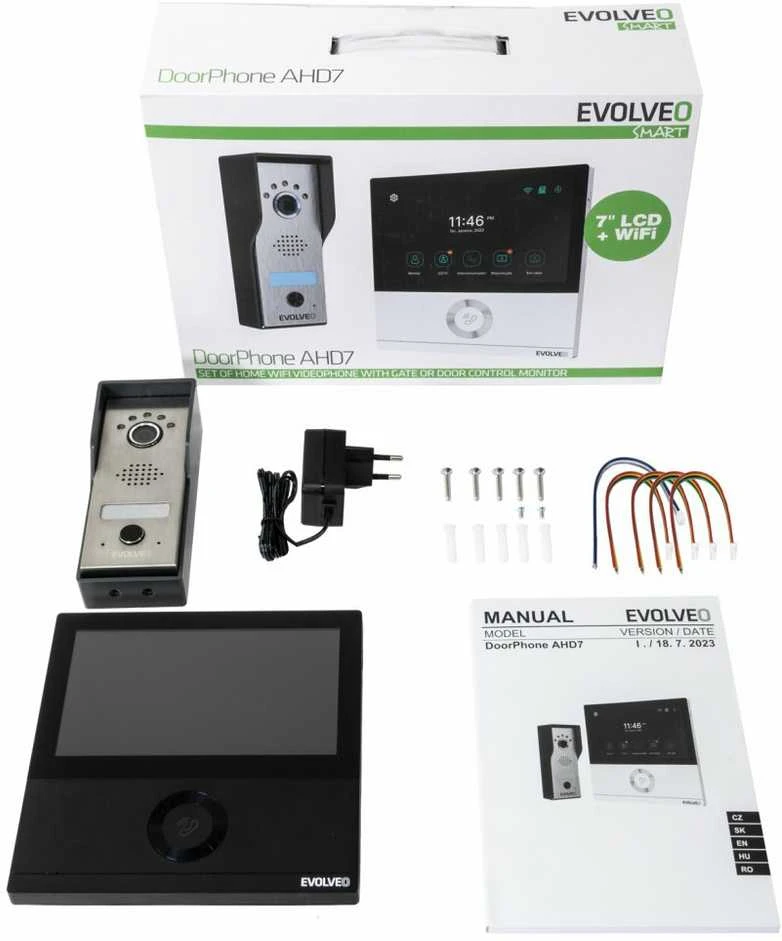 Evolveo DoorPhone AHD7, Namų WiFi vaizdo telefono rinkinys su vartų arba durų valdymu juodu monitoriumi