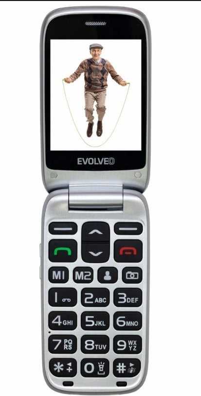 Išmanusis telefonas Evolveo EasyPhone FS, atverčiamas mobilusis telefonas 2.8" senjorams su įkrovimo stovu (geltonos spalvos)