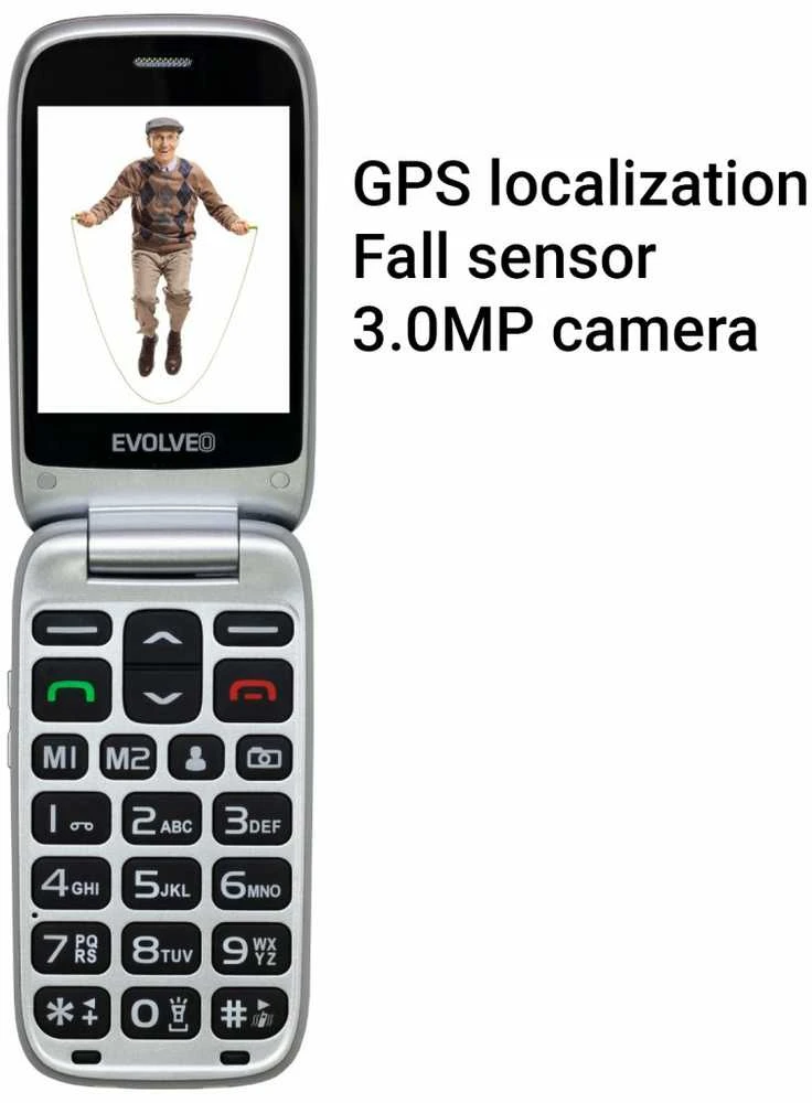 Mobilusis telefonas Evolveo EasyPhone FS, vyklápěcí mobilní telefon 2.8'' pro seniory s nabíjecím stojánkem (raudona barva)
